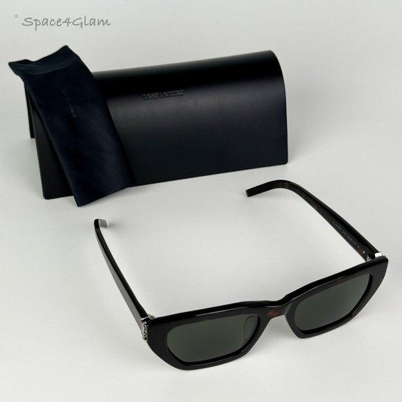 NEW Saint Laurent SLM127/F 002 Havana Green Cat Eye Women Sunglasses - Picture 5 of 12